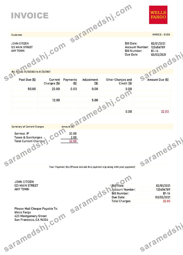USA Wells Fargo invoice template